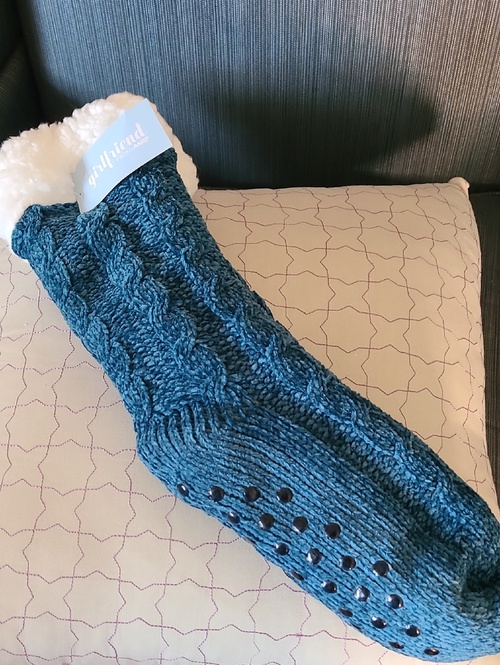 Collection Teal Cable-Knit Cozy Gripper Slipper Socks